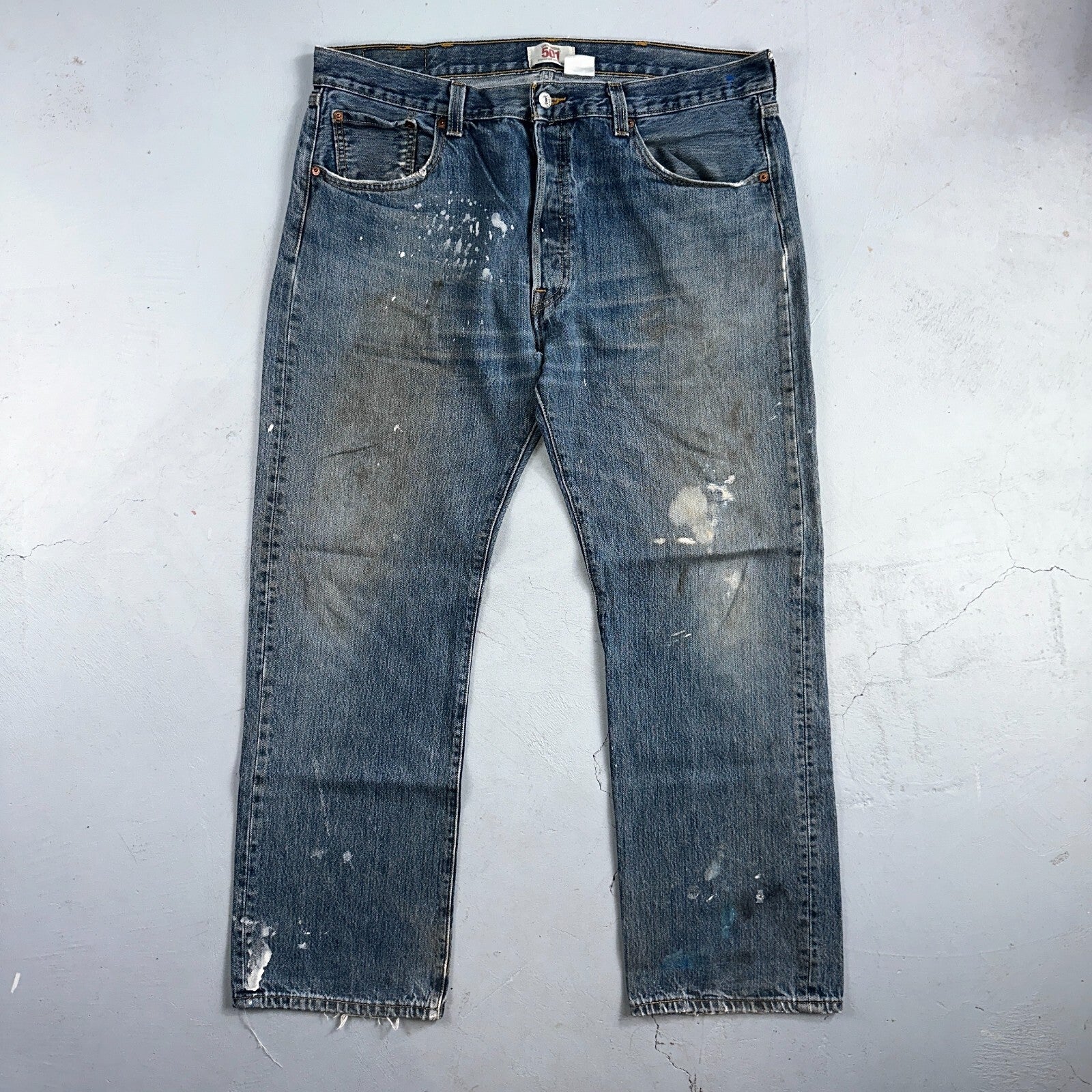 Levis 501 Vintage Y2K XX Straight Leg Jeans Blue Med Wash Paint 38x30 Act 38x29