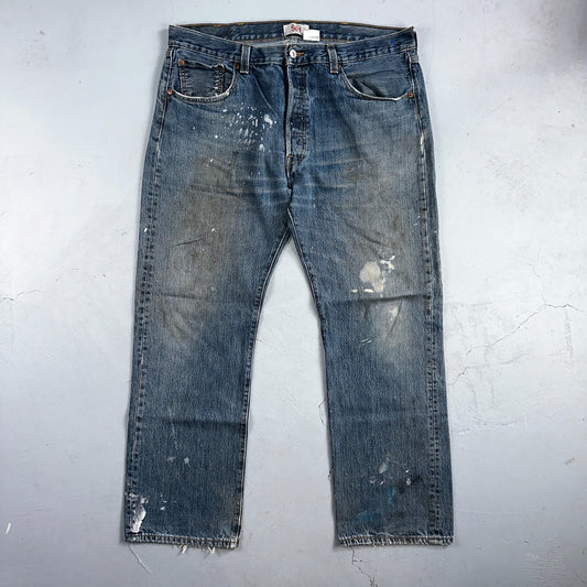 Levis 501 Vintage Y2K XX Straight Leg Jeans Blue Med Wash Paint 38x30 Act 38x29