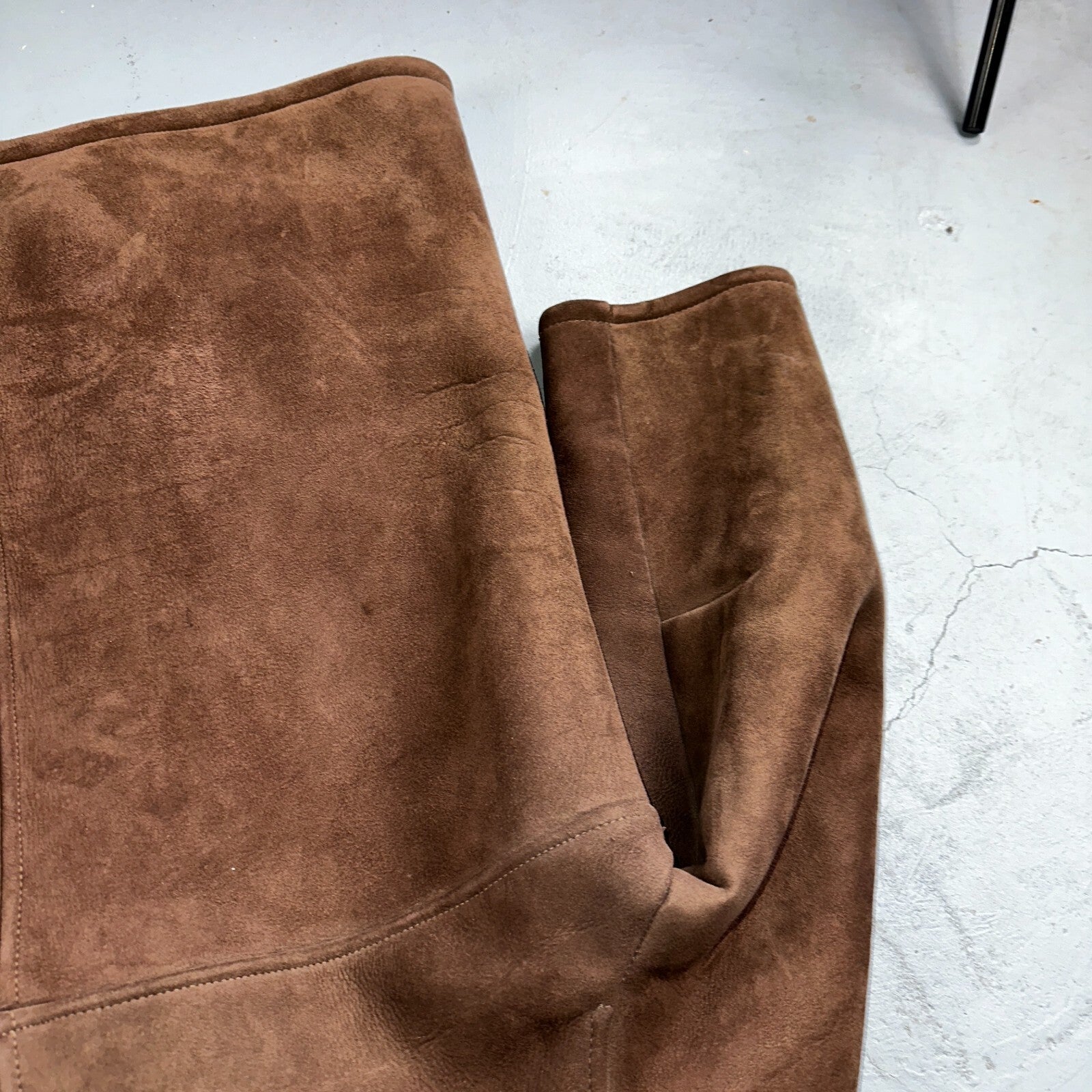 VTG Mens Coat Suede 60s Western Ranch Trucker Jacket Fur Sherpa 44 Brown 1960s