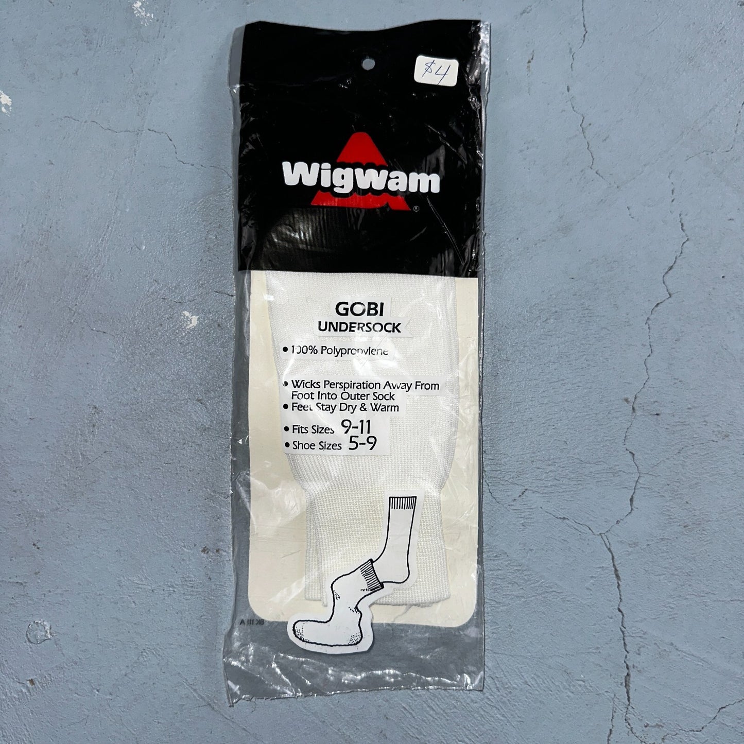 NEW Vintage Wigwam Gobi Undersock Socks 100% Polypropylene Fits Shoe 9-11