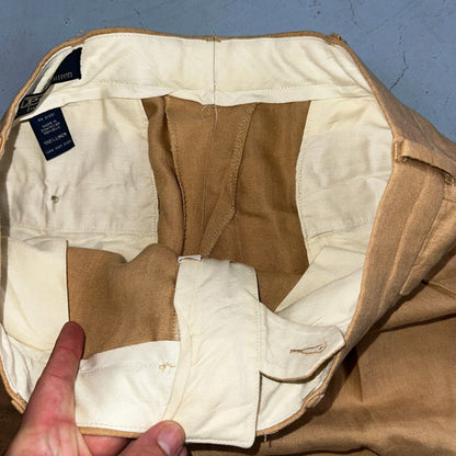 Polo Ralph Lauren 34x34 Brown Linen Pleated High Waist Mens Pants VTG 90s Beige