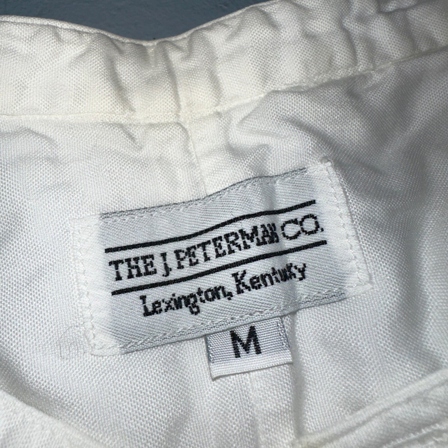 Vintage J Peterman Poet Shirt Men M White Popover Button Down Shirt Collar Less