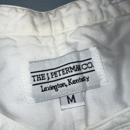 Vintage J Peterman Poet Shirt Men M White Popover Button Down Shirt Collar Less