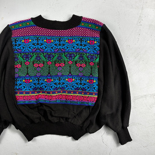 Vintage Sweater Womens Small Mock Neck Tribal Aztec Ski Crazy AOP Grandma Core