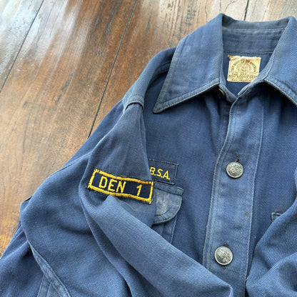 Vintage 60s BSA Boy Scouts Cub Shirt Blue Button Up Uniform Flawed Pins