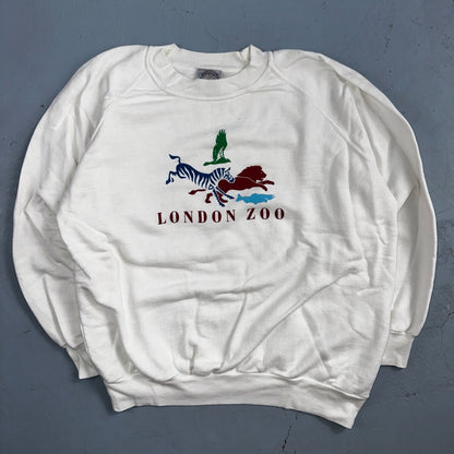 London Zoo UK Sweatshirt 90s VTG Crewneck White Animals Love Raglan Cut Zebra