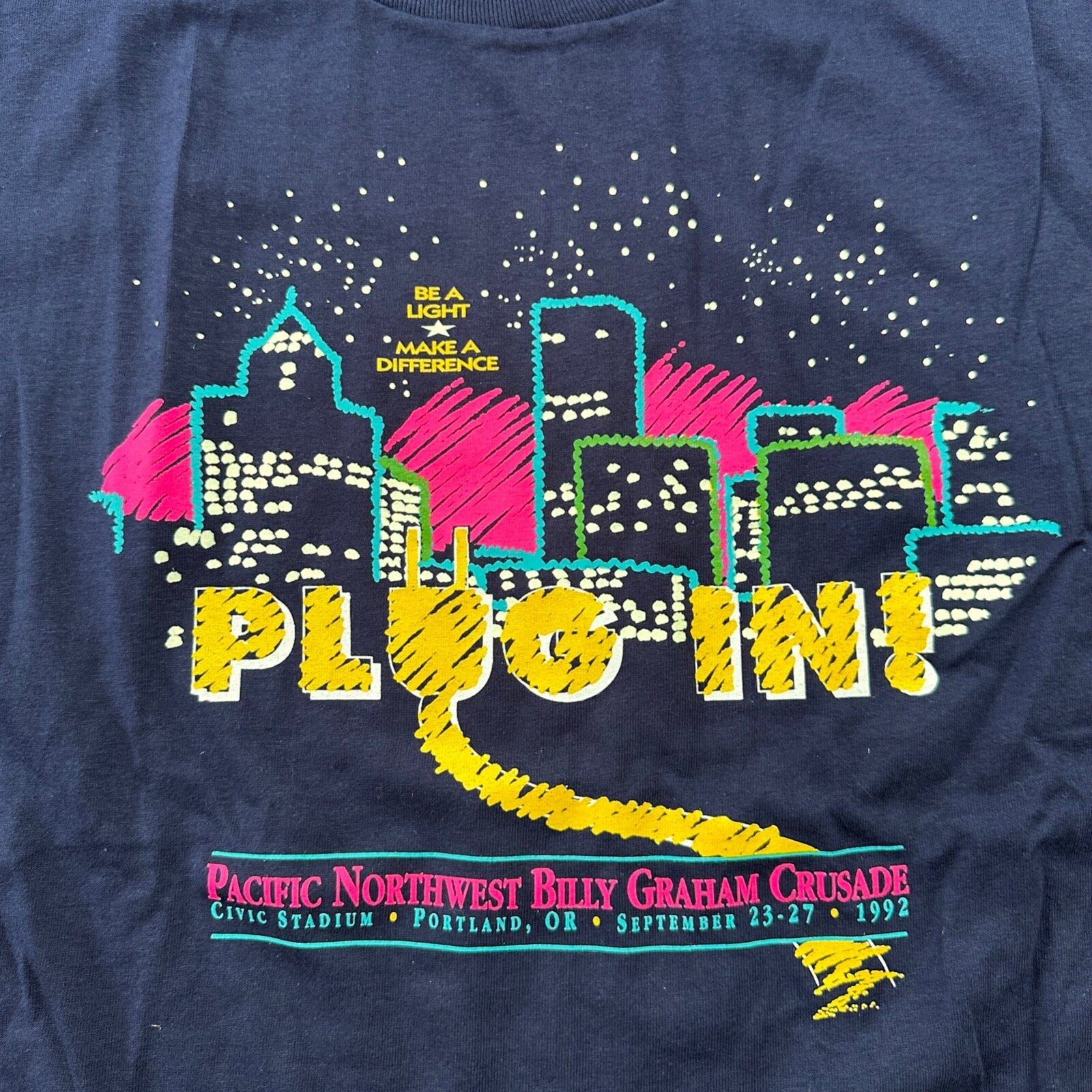 Plug In City PDX Oregon 1992 VTG T Shirt Electricity Fun Running Difference 90s