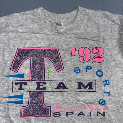 Team 1992 Summer Spain Crop Top VTG T Shirt 1992 Sports Beach Cool Graphic 90s