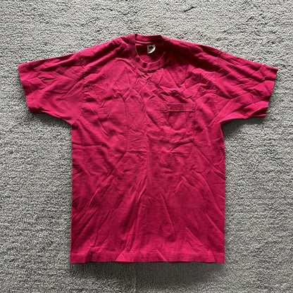 Vintage Pink T Shirt Mens 90s Blank Essential Lot Rap Single Pocket Selvedge