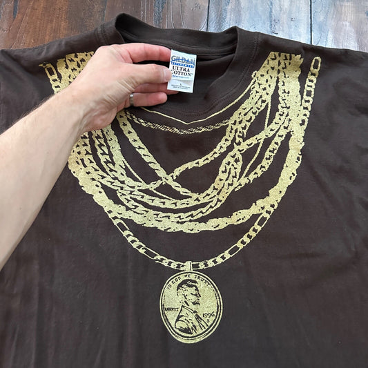 Penny Money Abe Lincoln Vintage T Shirt Lottery Y2K Brown Rap Chains Music Rock