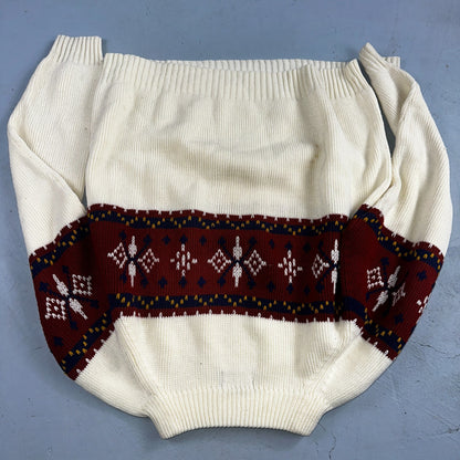 VTG 70s JC Penney Retro Mens Large Nordic Snowflake Ski Sweater White Holiday