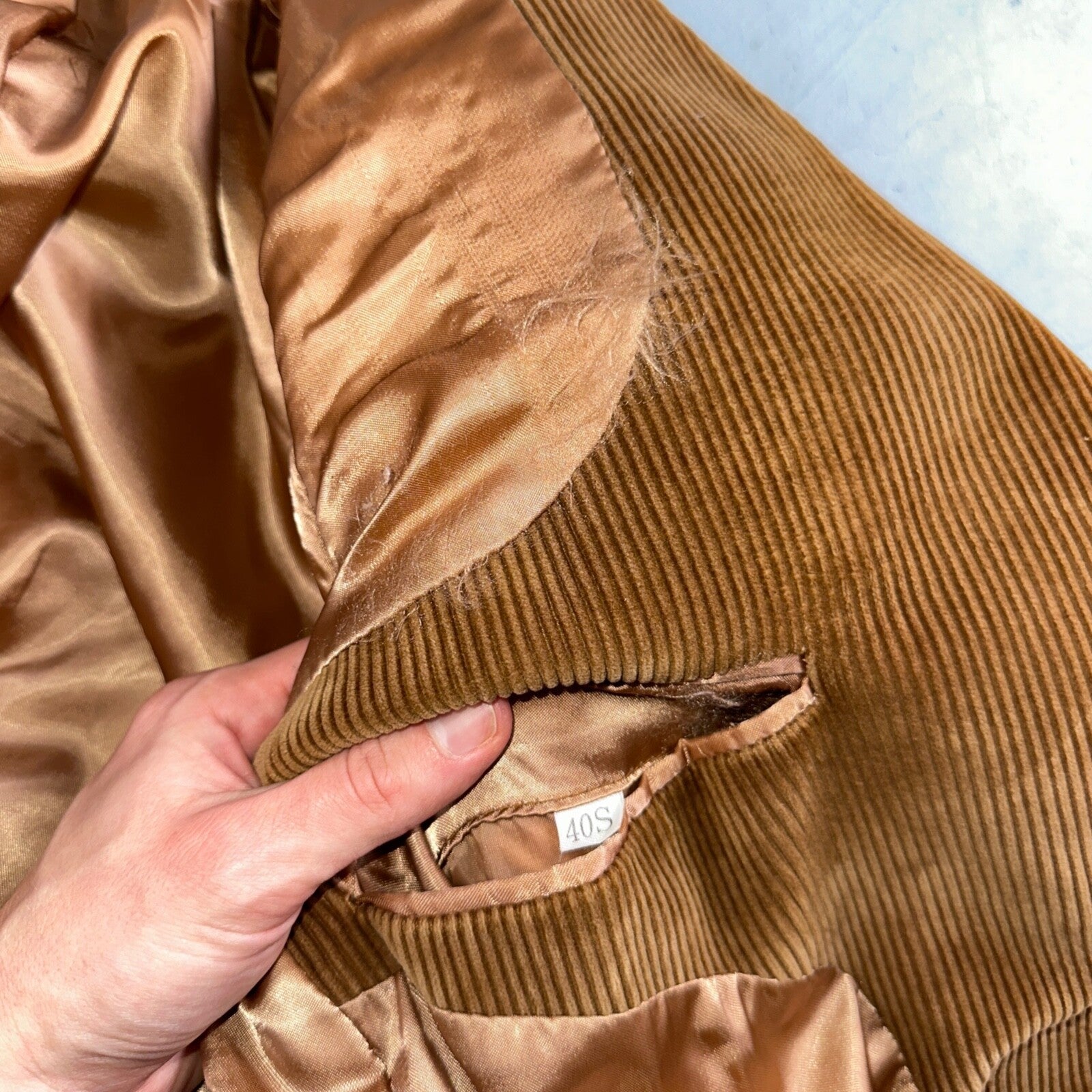 VTG Mens Suit 40 Jacket Sport Coat Rockabilly 80s 90s Corduroy Brown Short