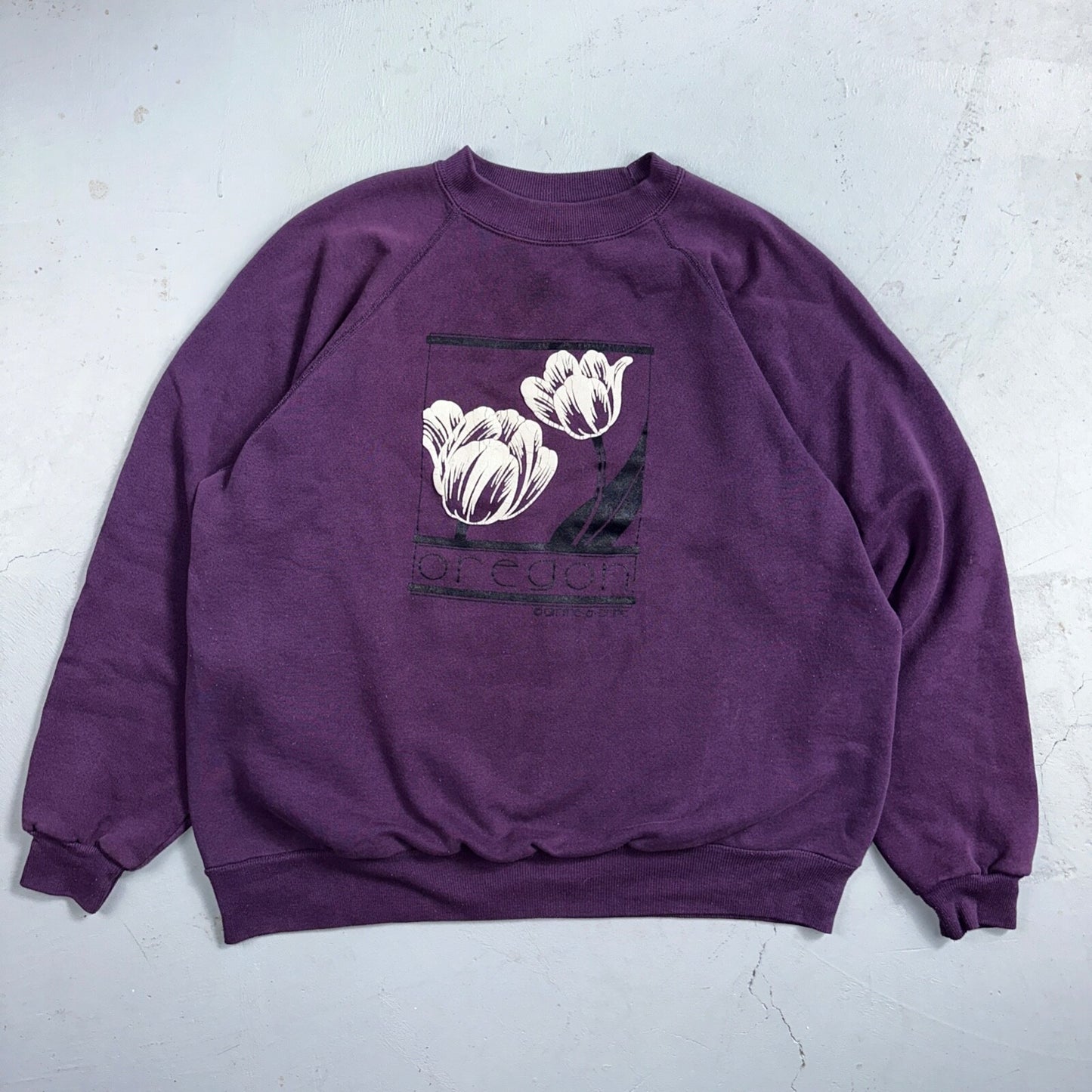 Oregon Flowers Art Painting VTG 90s Crewneck Sweatshirt 1990s Purple XL Hanes