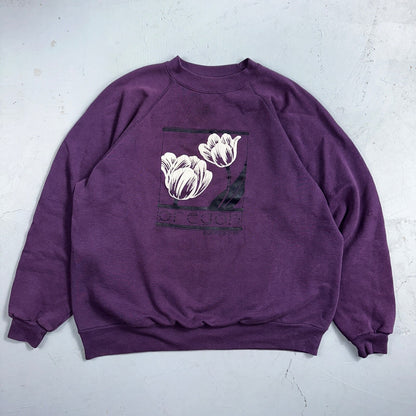 Oregon Flowers Art Painting VTG 90s Crewneck Sweatshirt 1990s Purple XL Hanes