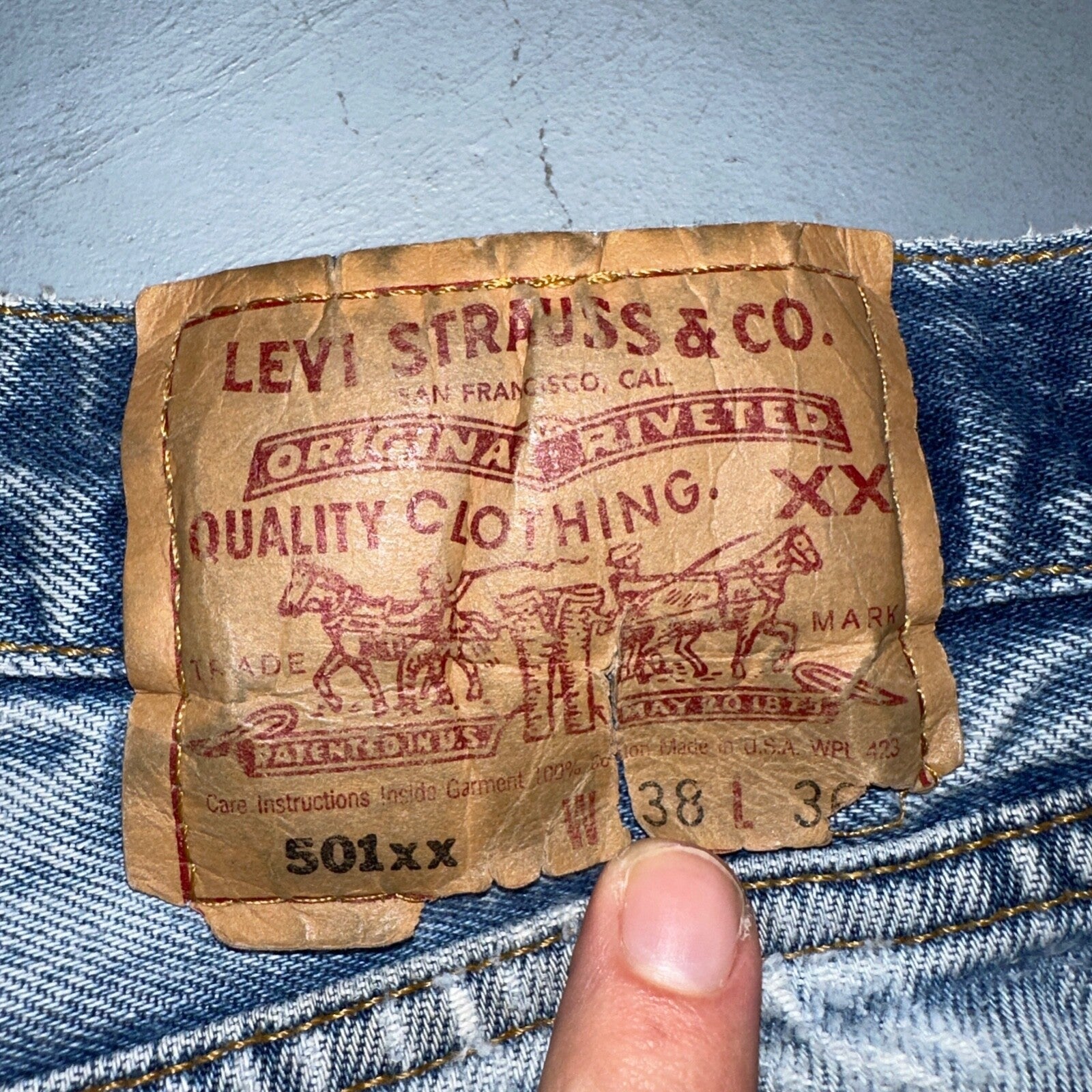 Levis 501 Vintage 90s USA XX Straight Leg Jeans Blue Light Wash 38x36 Act 34x31