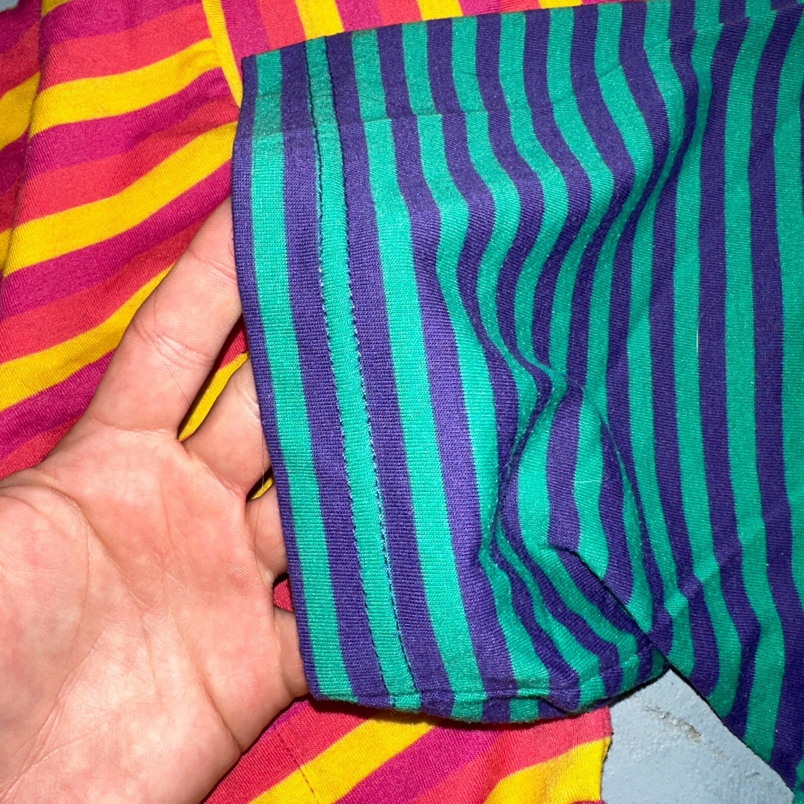 Striped Lot of 2 Headliners VTG T Shirt 90s Green Blue Pink Yellow Fun Large