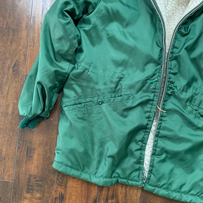 VTG West Wind Buccaneer 70s Sherpa Satin Bomber Jacket Green Broken Zip Oregon
