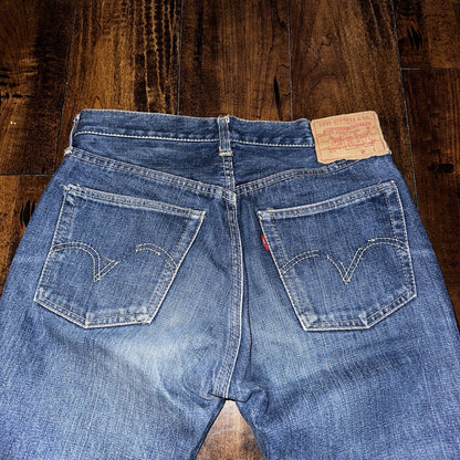 Levis 501 Big E VTG 60s Redline Denim Destroyed Jeans 1960s 28x28 Fringe Boot