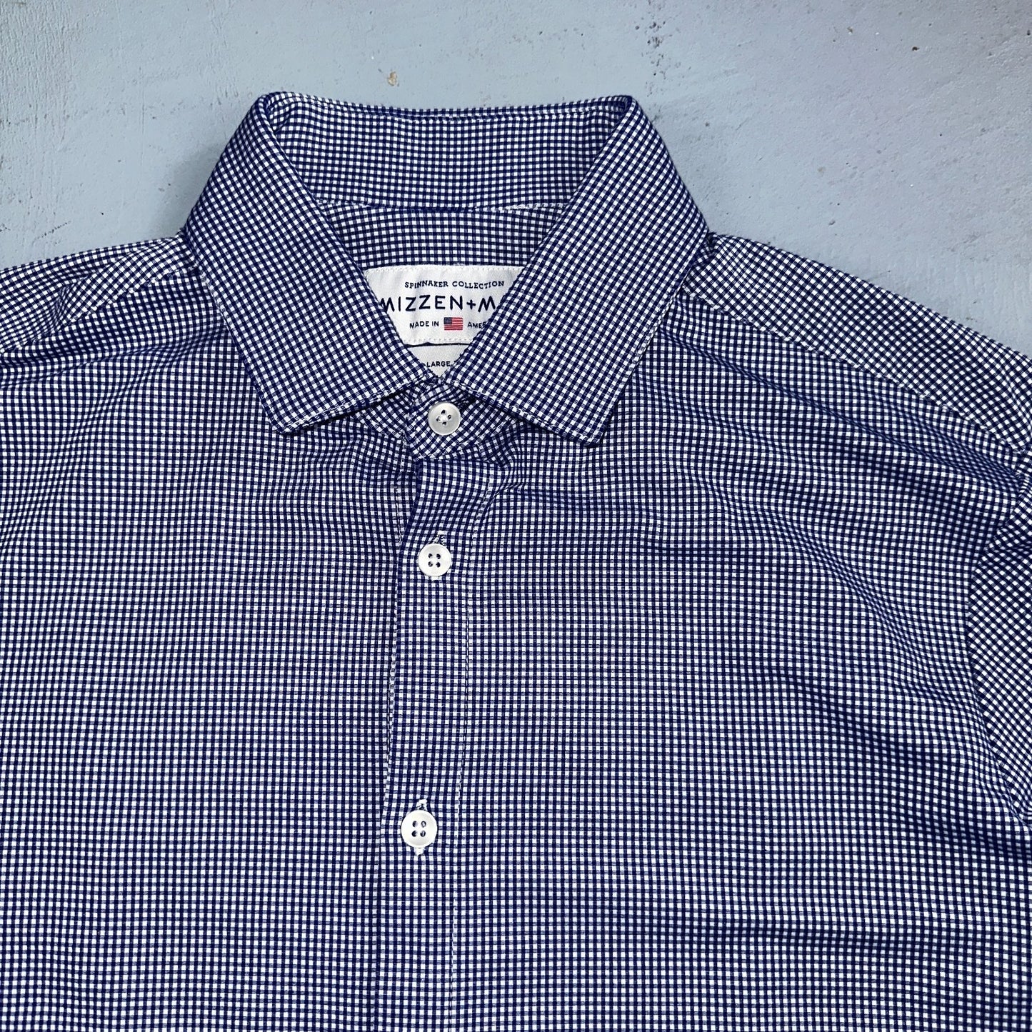 Mizzen Main Spinnaker Collection Shirt Mens L Trim Fit Navy Gingham Performance
