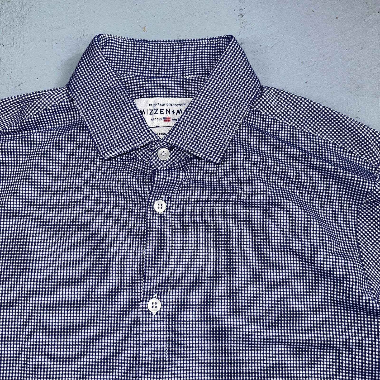 Mizzen Main Spinnaker Collection Shirt Mens L Trim Fit Navy Gingham Performance