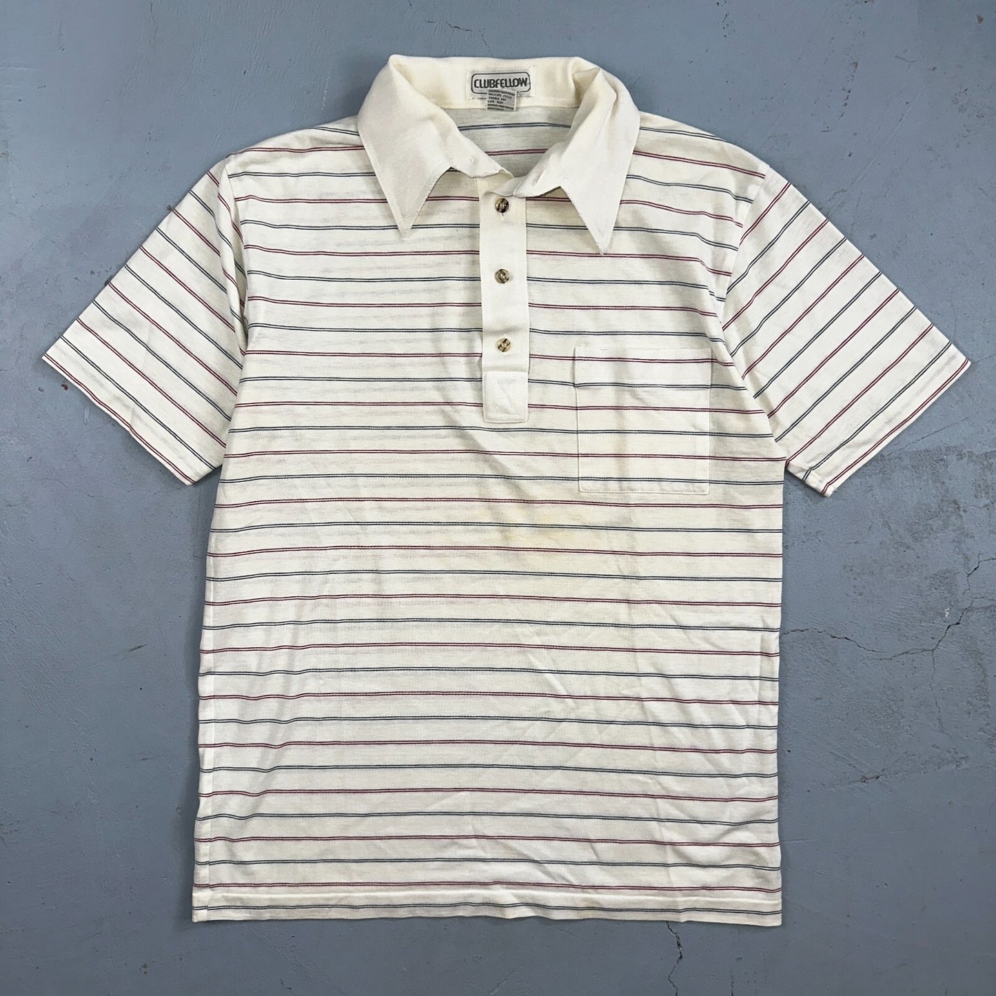 Striped 1980s Polo VTG T Shirt 80s Club Fellow White Stained Simple Tee