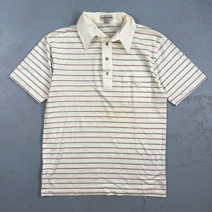 Striped 1980s Polo VTG T Shirt 80s Club Fellow White Stained Simple Tee