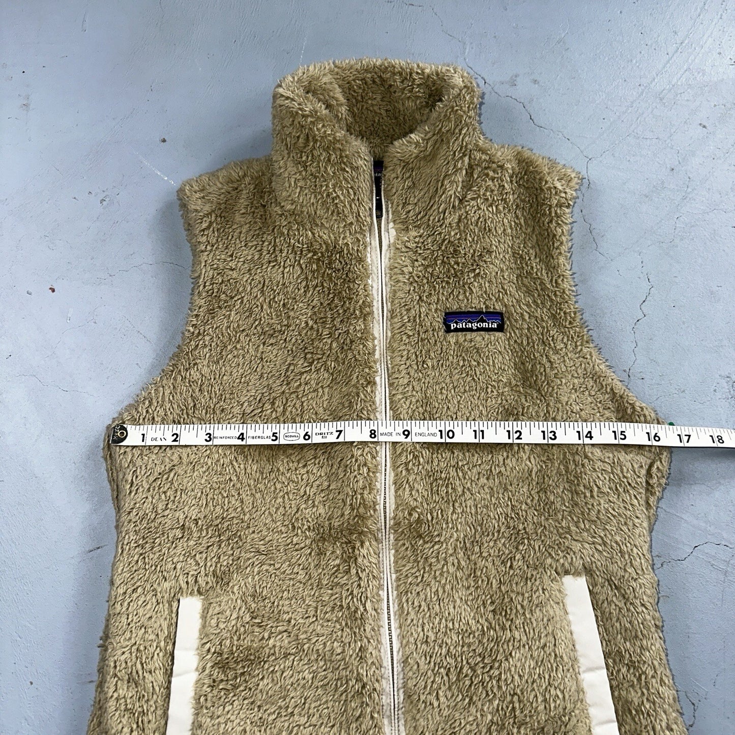 Patagonia Los Gatos El Cap Khaki Beige Teddy Fleece Full Zip Vest - XS Small