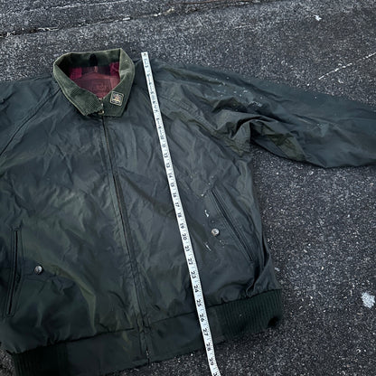 Vintage Woolrich Bomber Jacket Green USA Stained 90s Red Lining USED HEAVY