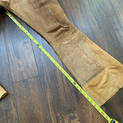 Vintage 1970s Tan Leather Suede Pants 30x31 70s California Cowboy Bell Bottoms