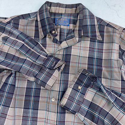 Pendleton Shirt M Blue VTG Virgin Wool Preppy Fireside 60s 70s Outdoors Mens