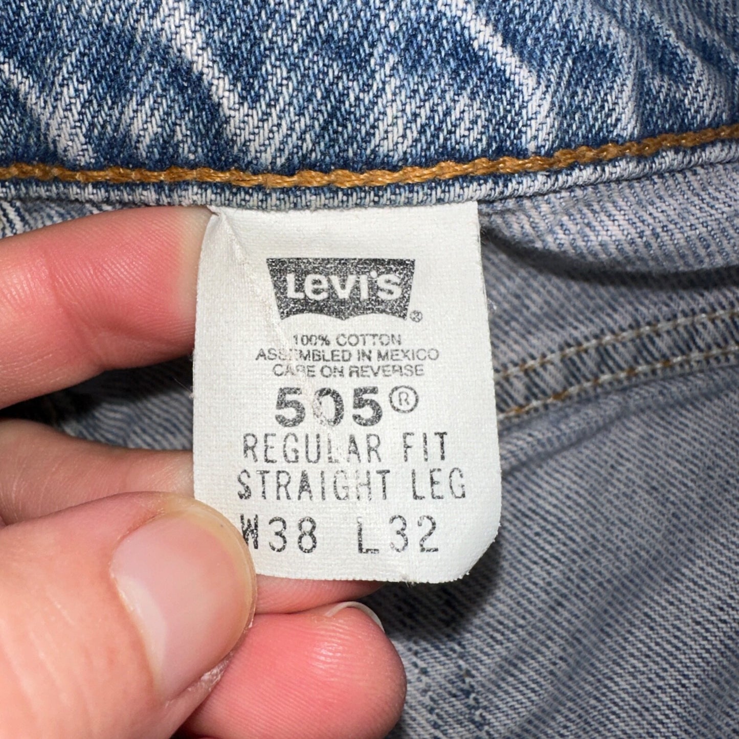 Levis 505 Vintage 90s Mexico Orange Tab Jeans 38x32 Blue Light Wash Act 36x30