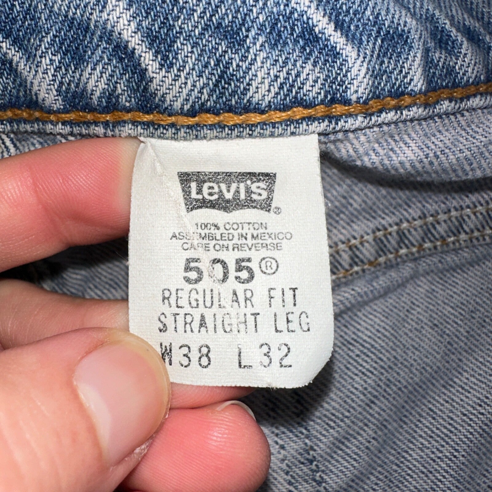 Levis 505 Vintage 90s Mexico Orange Tab Jeans 38x32 Blue Light Wash Act 36x30