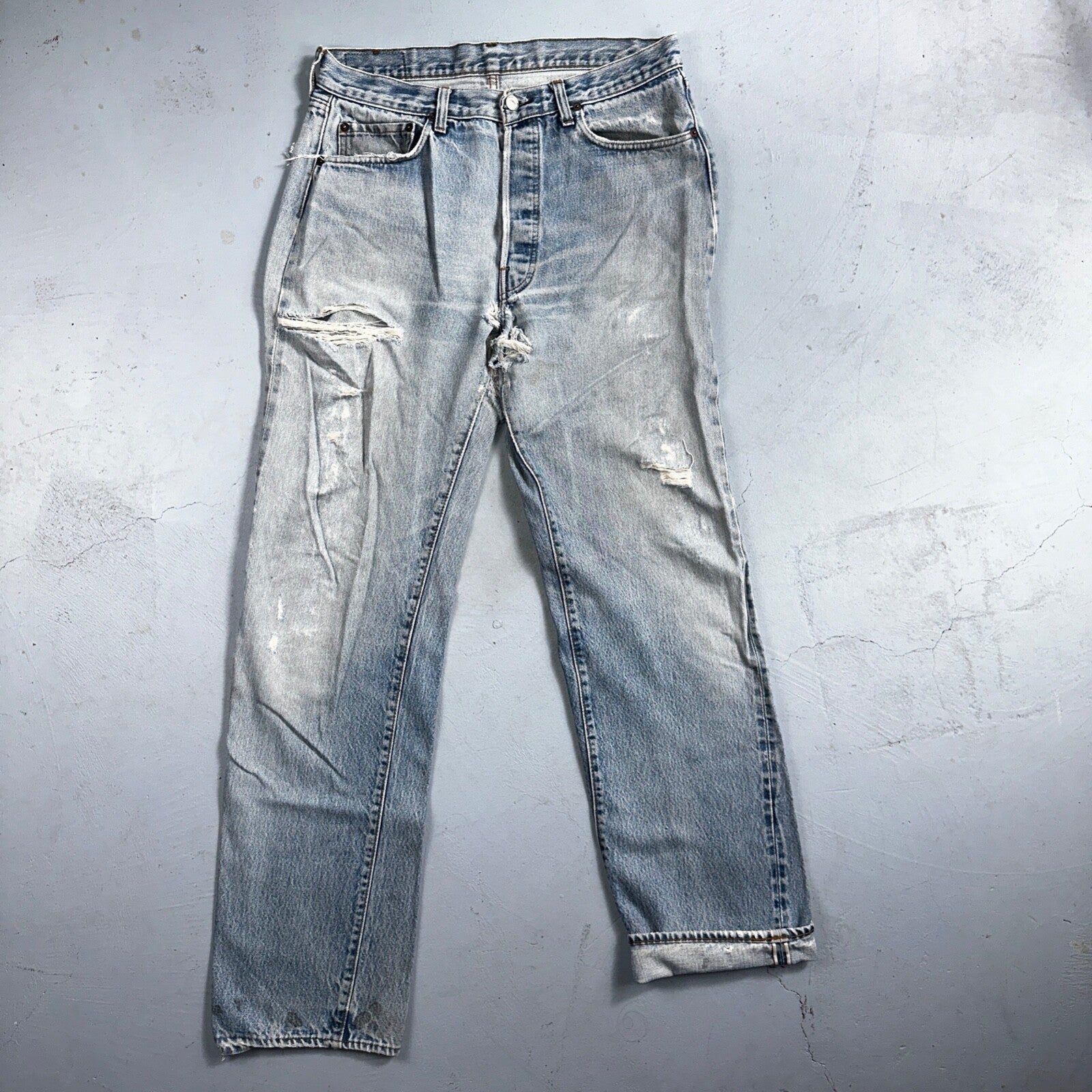 Levis 501 Vintage 80s Redline Selvedge USA XX Jeans Light Wash 35x38 Act 32x33