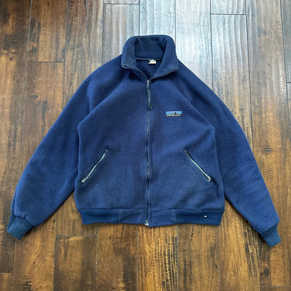 Patagonia Vintage 80s Zip Up Fleece Jacket Navy Blue Full Bomber 90s Deep Pile