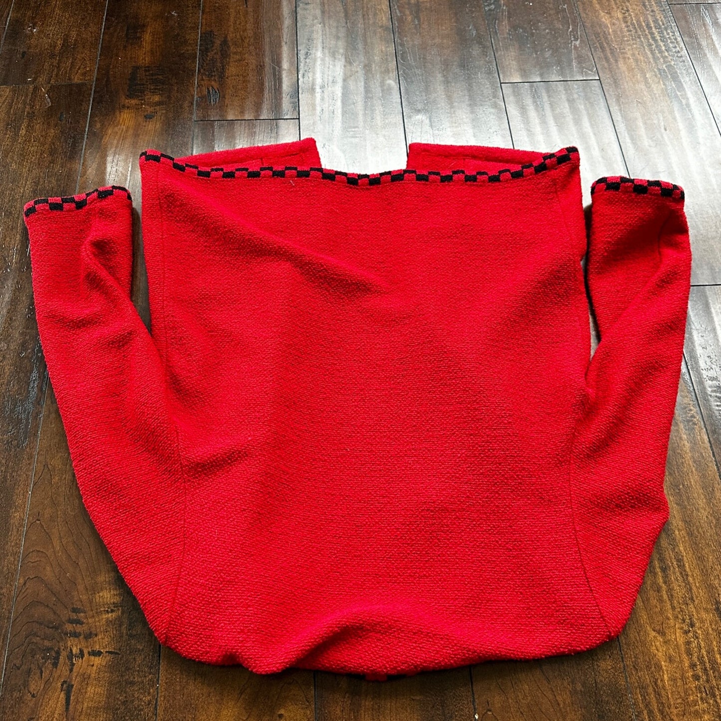 VTG Castleberry Womens Knit Cardigan Blazer Jacket Red Checkerboard Cute Grandma