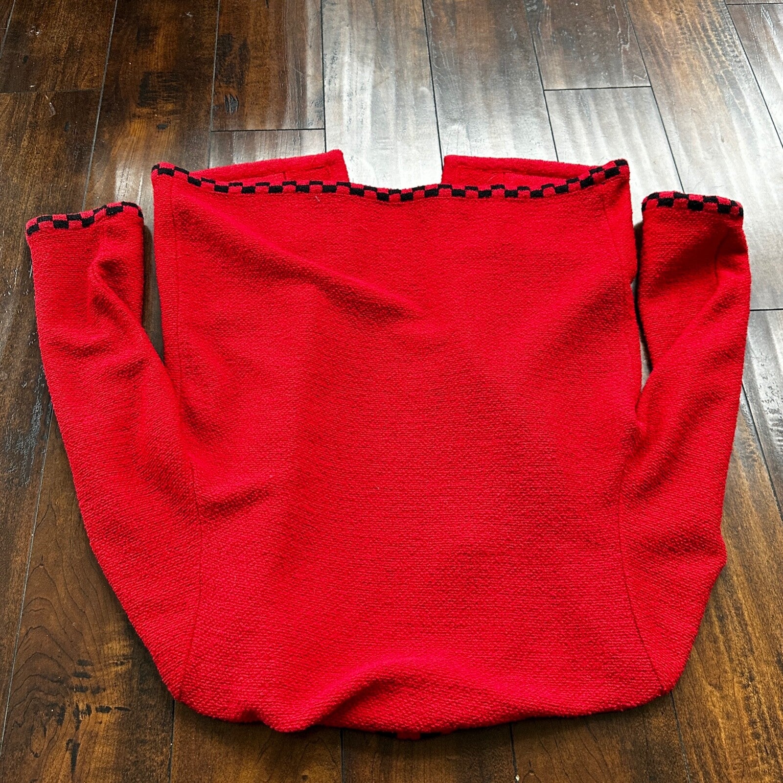 VTG Castleberry Womens Knit Cardigan Blazer Jacket Red Checkerboard Cute Grandma