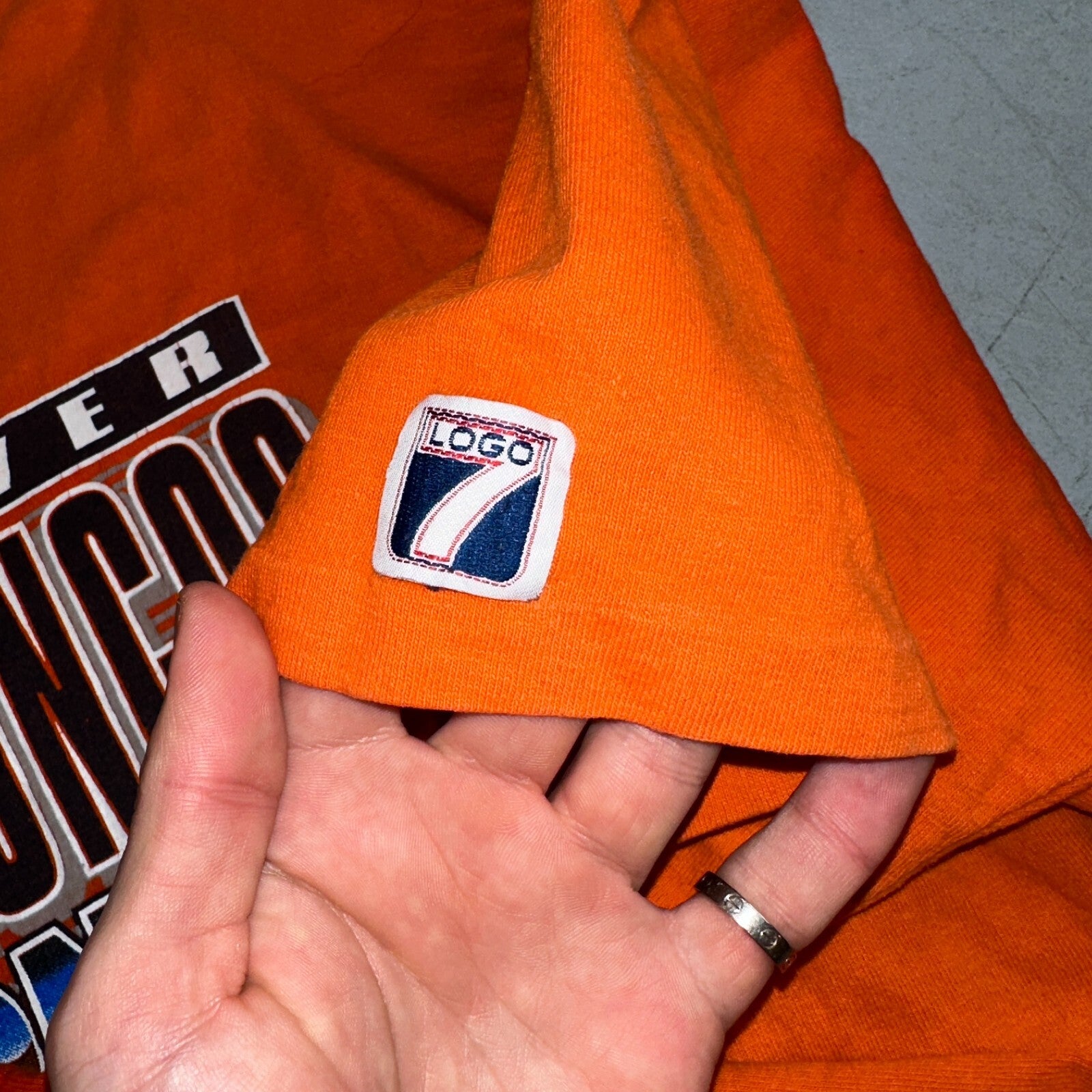 Denver Broncos 1997 Vintage Logo 7 AFC Champion T Shirt Orange Football 2XL