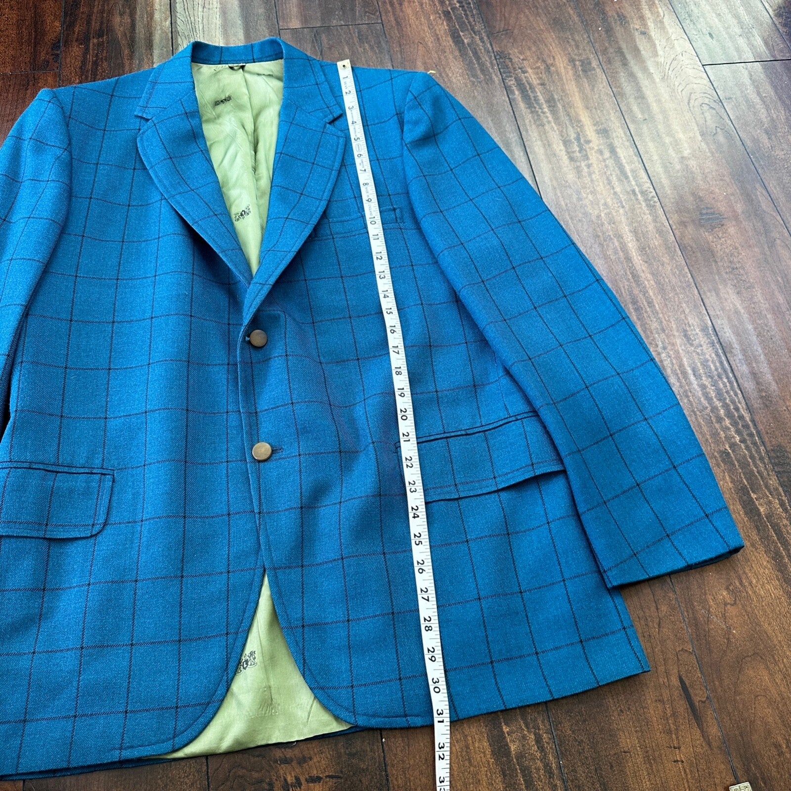 1960s 1970s Blue Pinstripe VTG Suit Jacket Sportcoat 42 Wool Checker Rockabilly