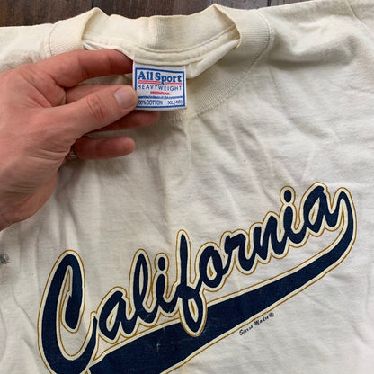California Vintage T Shirt Baseball Script Fun Sports Basics Classic Rap Music