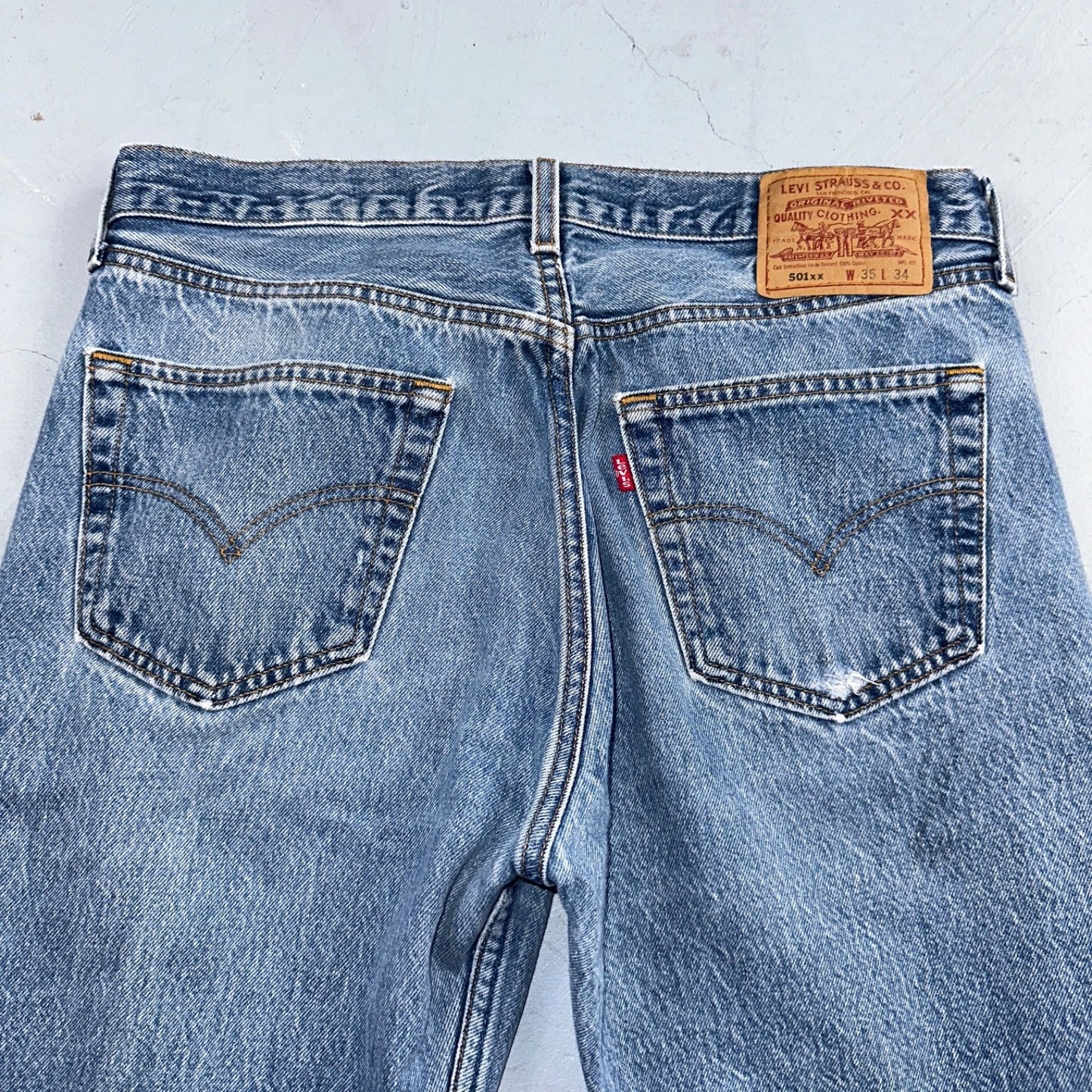 Levis 501 Vintage 90s USA XX Straight Leg Jeans Blue Light Wash 35x34 Act 33x31