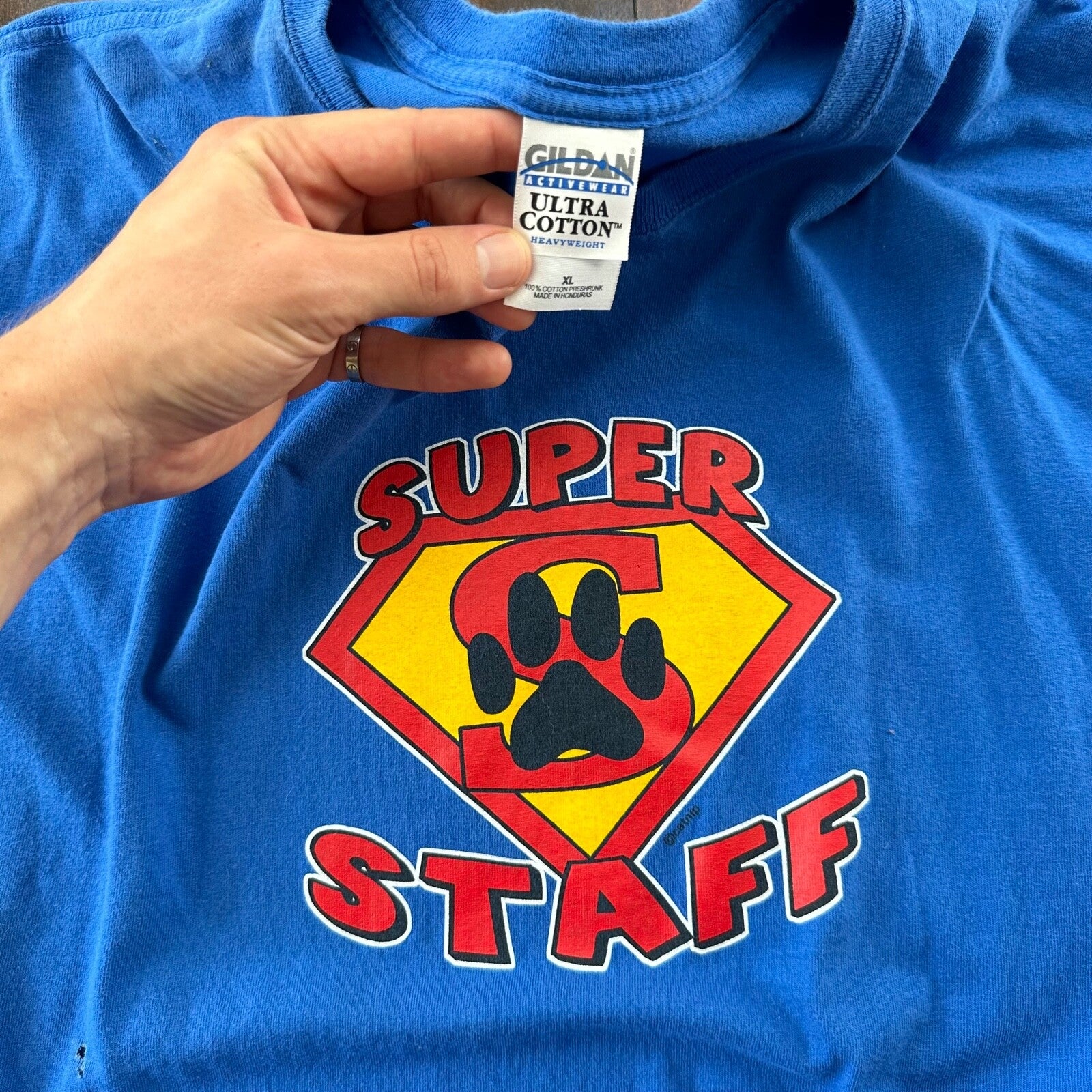Super Staff Dog Print Superman Vintage T Shirt Marvel Blue Wolf Animals Love Rap