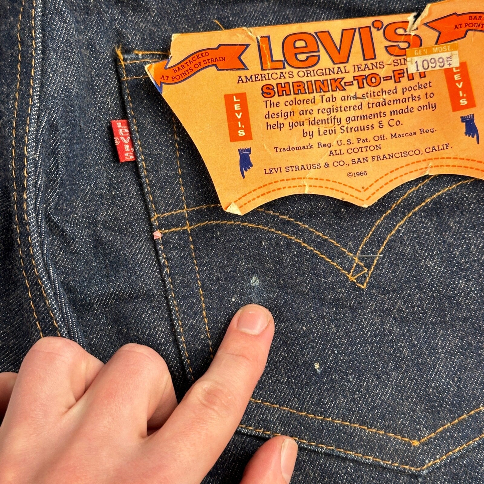 Levis 501 VTG 70s SS Deadstock Redline Selvedge Jeans XX 1966 29x36 Rare Dark DS