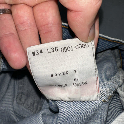 Levis 501 Vintage 90s Mexico Straight Leg Jeans 34x36 Y2K Light Wash Act 31x31