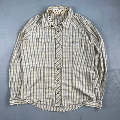 VTG Carhartt for Women Western Pearl Snap Button Up Shirt Size L Plaid Cowgirl