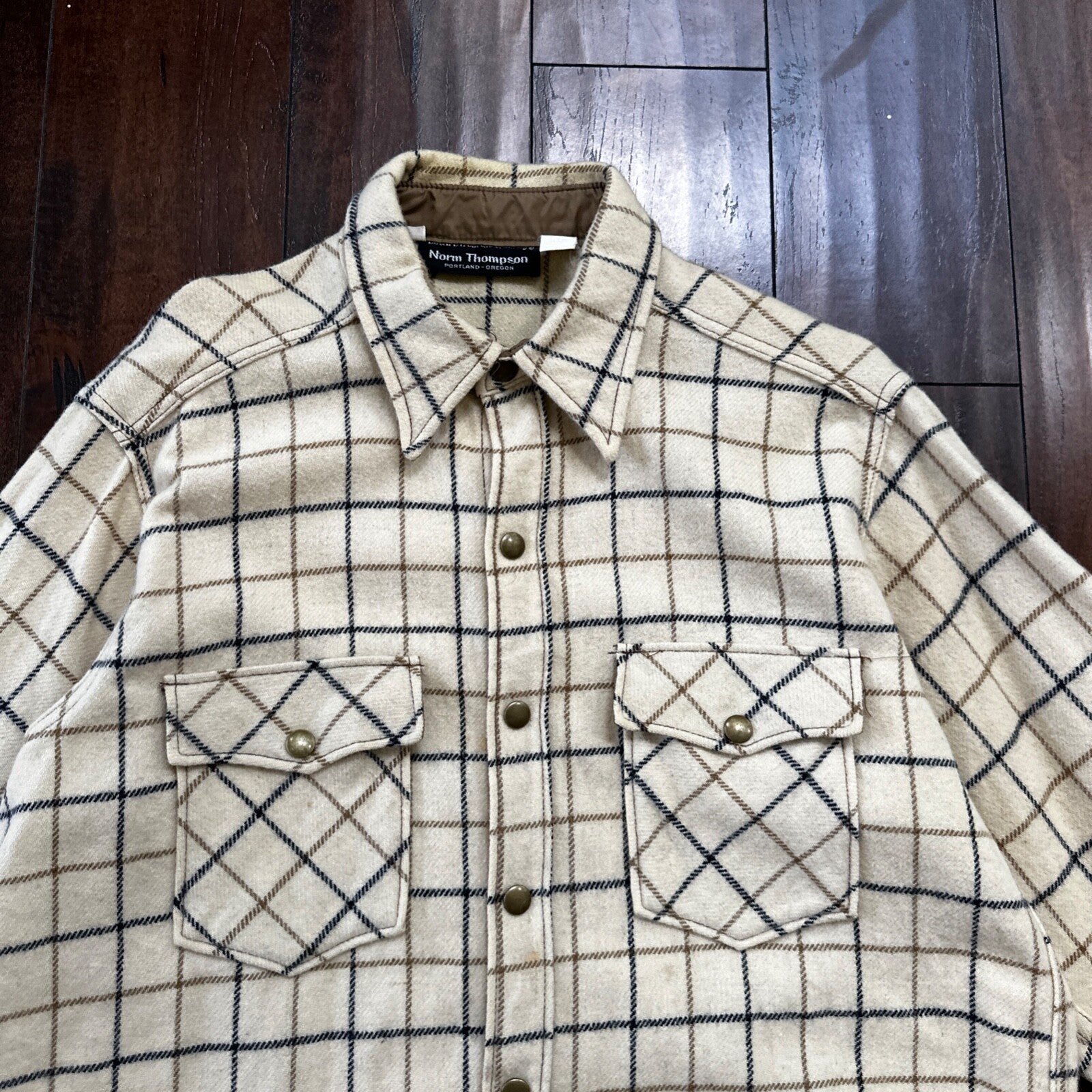 Norm Thompson VTG Long Sleeve Snap Up Heavy Wool Shirt Plaid 60s XL Rockabilly