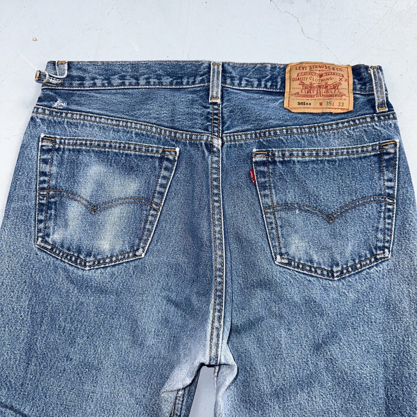 Levis 501 Vintage 90s USA XX Straight Leg Jeans Blue Light Wash 35x33 Act 32x30