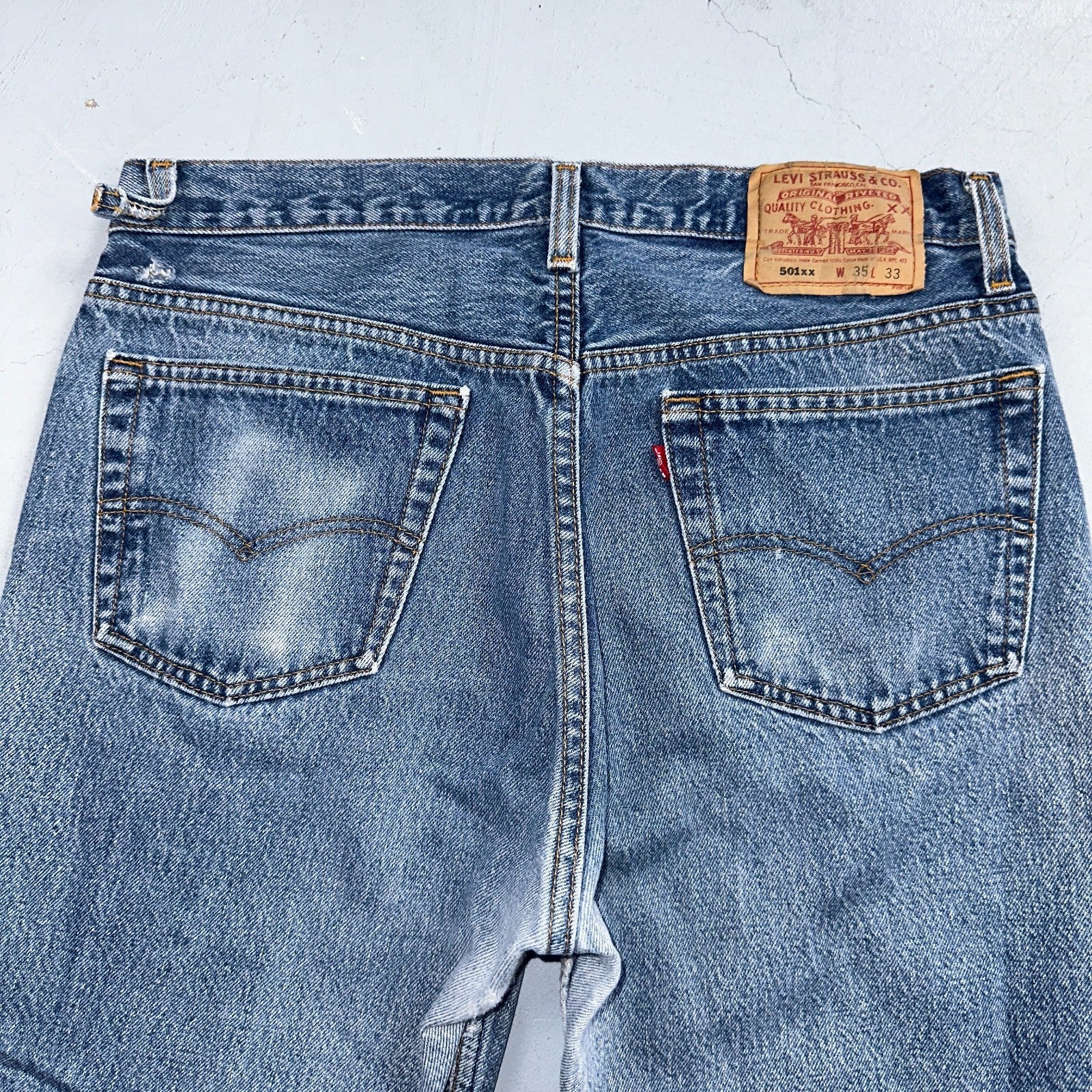 Levis 501 Vintage 90s USA XX Straight Leg Jeans Blue Light Wash 35x33 Act 32x30