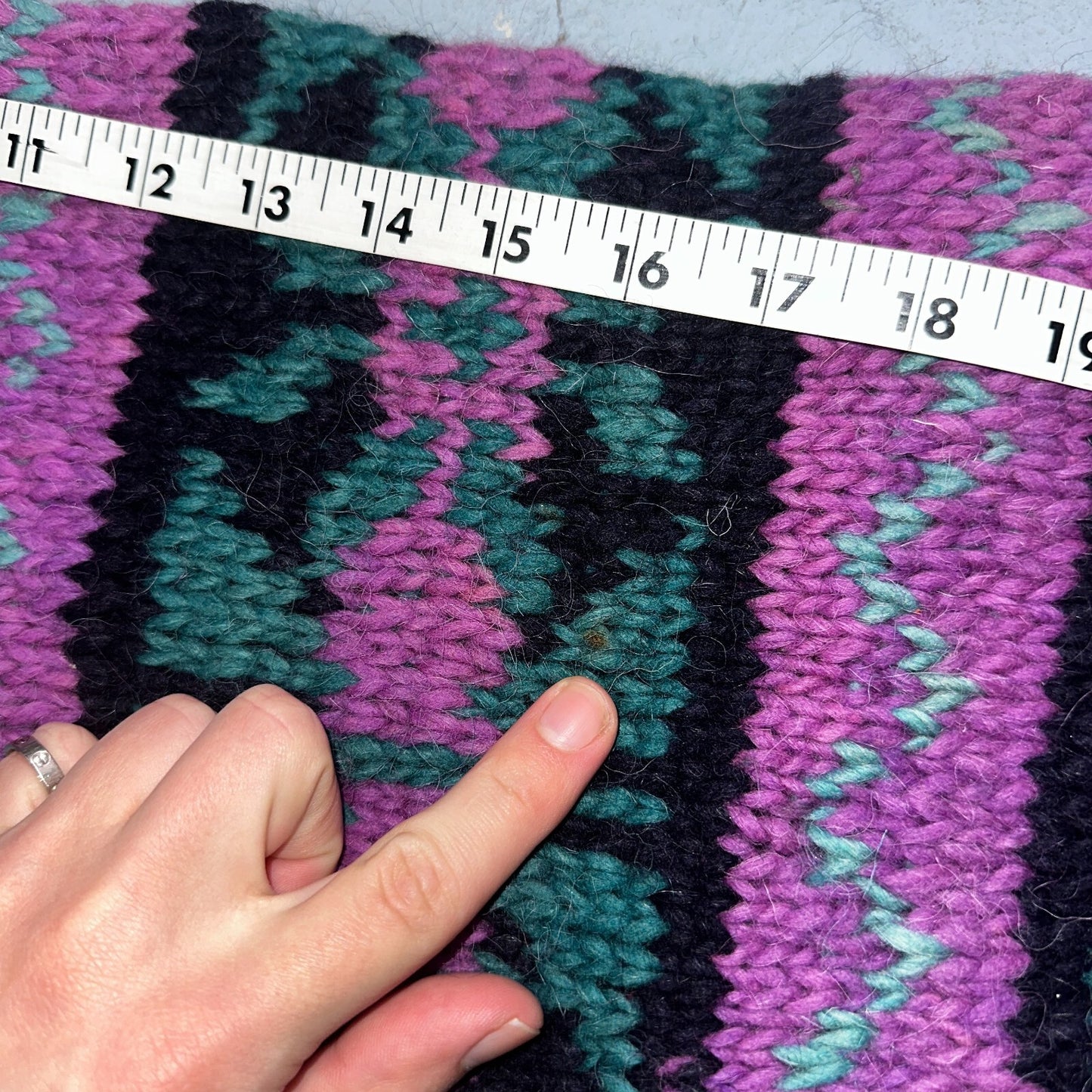 VTG World Class Sweater Purple Striped Wool Hand Made Aztec Geometric 1970s