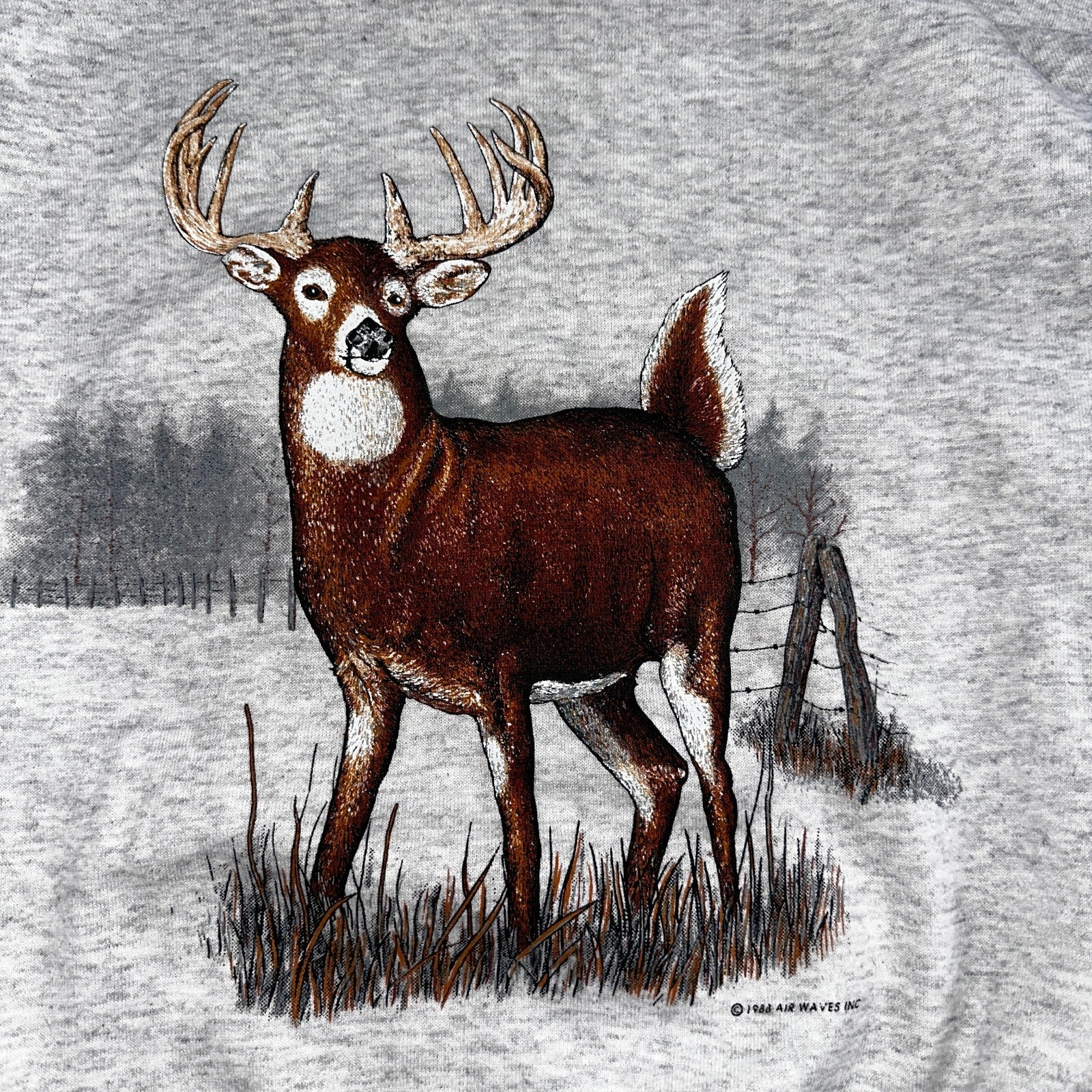 Vintage Buck White Tail Crewneck Sweatshirt Size Large Lee USA Gray Deer Hunting