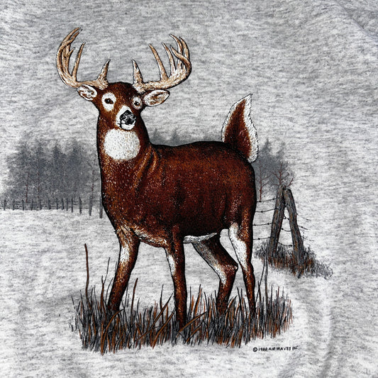Vintage Buck White Tail Crewneck Sweatshirt Size Large Lee USA Gray Deer Hunting